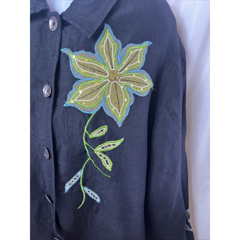 Vintage Renaissance Women’s Y2K Embroidered Floral Blouse Jacket Size L Retro - Picture 2 of 8